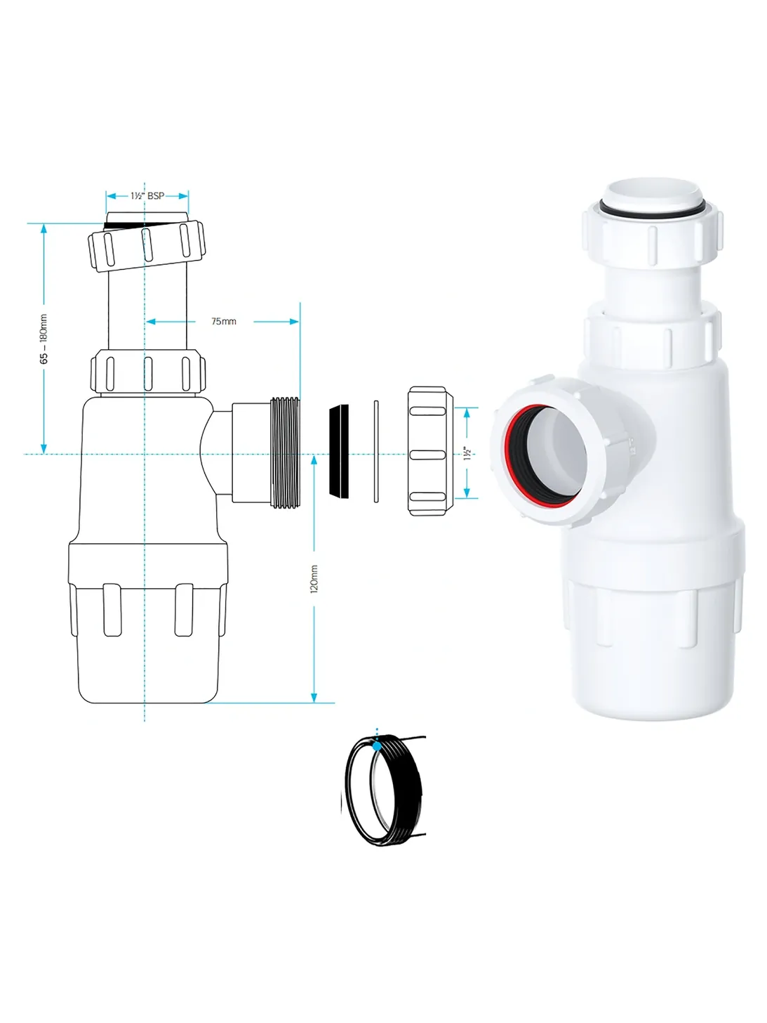 Telescopic 40mm Waste Trap for Kitchen/Bathroom Sinks – 1.5"/75mm Seal