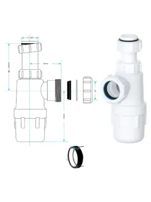 Telescopic Waste Bottle Trap 32mm 1.25in basin for bathroom and kitchen