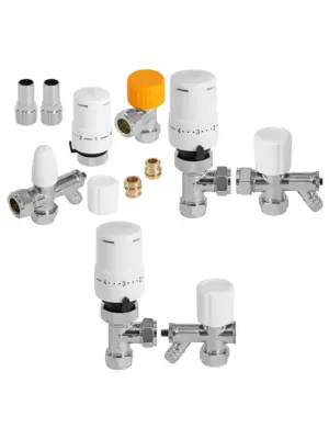 Thermostatic Radiator Valve Chrome Set with Lockshield & Drain-Off