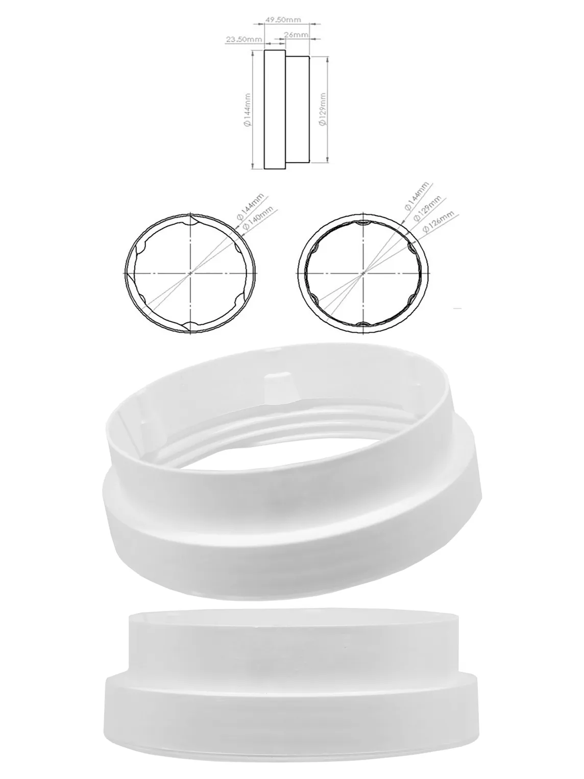Threaded Vent Hose Adapter Ring for Duct Pipe – 5mm to 125mm