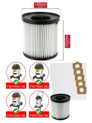 Titan TTB Vacuum Cleaner Filter Set – Fits 16L‑40L Models + 5 Bags