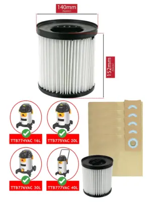 Titan TTB774‑777 Vacuum Filter Replacement – Fits 16‑40L + 5 Bags
