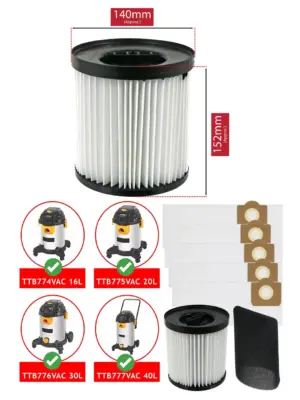 Titan TTB774‑777VAC Vacuum Filter Sleeve 16‑40L + 5 SMS Bags