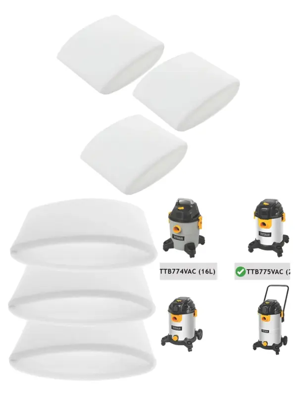 Titan TTB774VAC-777 Filter Sleeve Pack – 3 x for 16‑40L Tanks