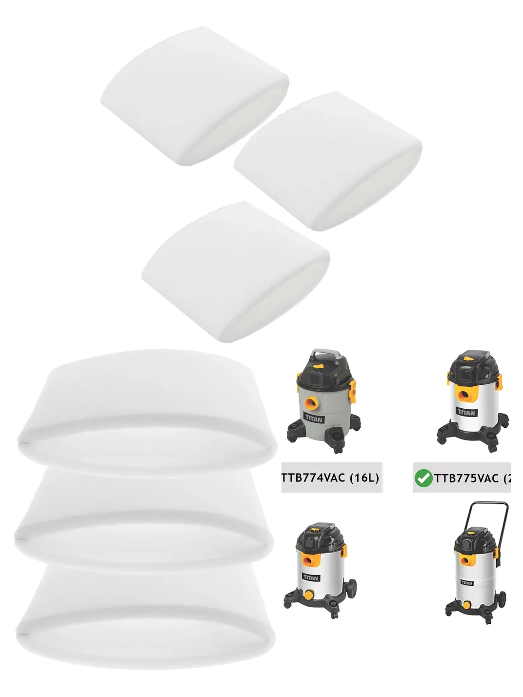 Titan TTB774VAC-777 Filter Sleeve Pack – 3 x for 16‑40L Tanks