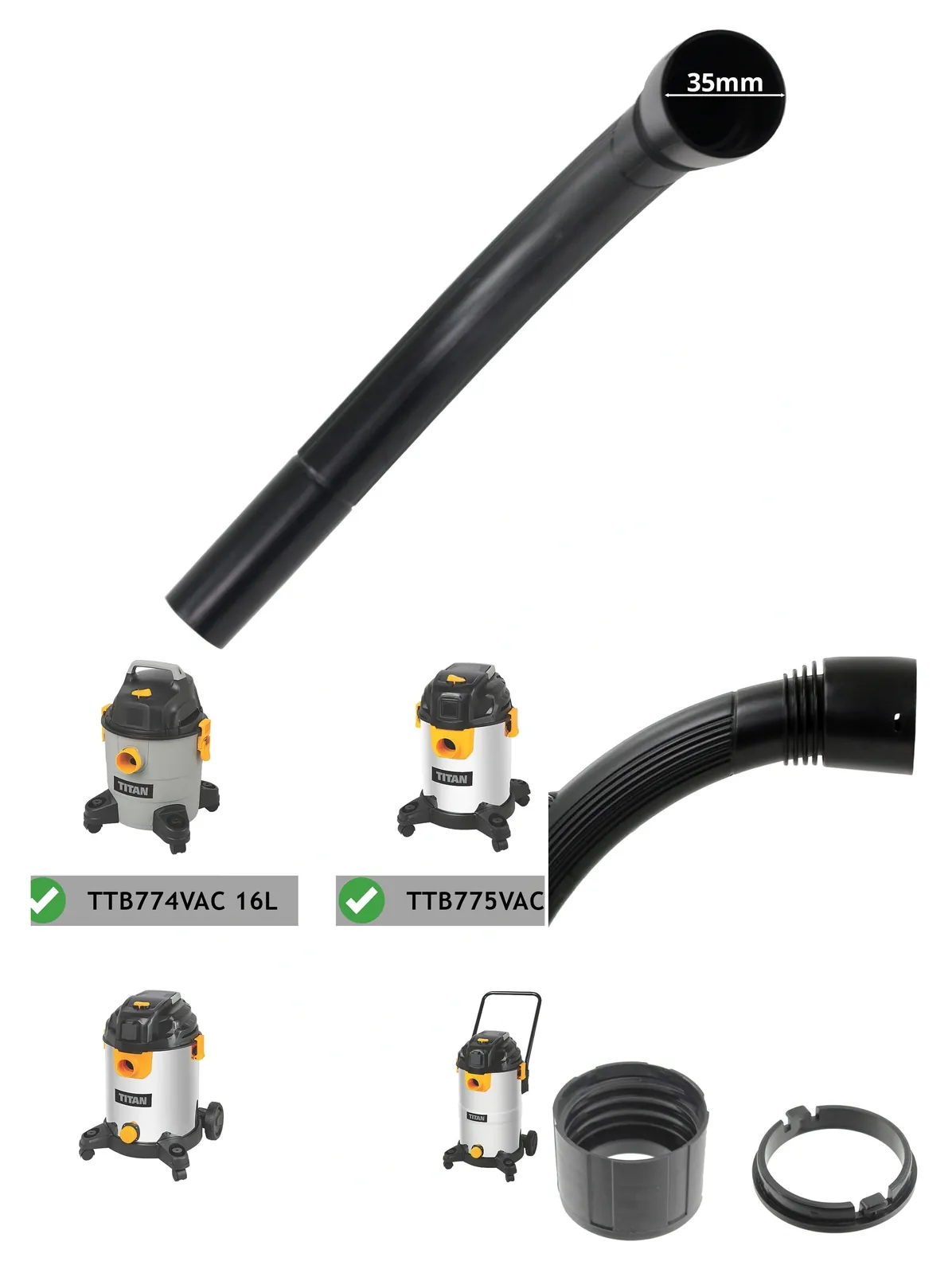 Titan Vacuum Curved Handle with 35mm Angled End – Fits TTB774‑TTB777