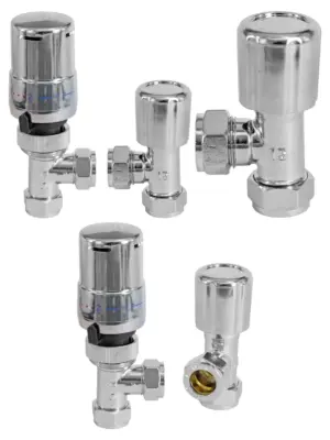 TOWER Angled Chrome Thermostatic Radiator Valve TRV Lockshield Set