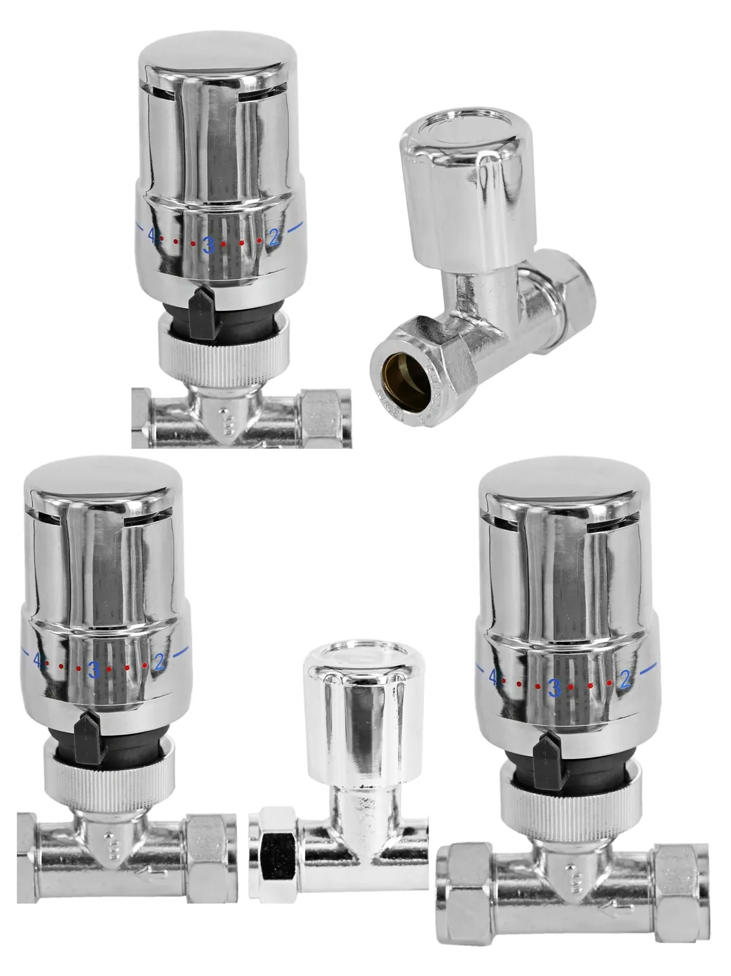 Tower Chrome Thermostatic Radiator Valve Set Straight TRV Lockshield