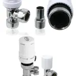 TOWER White Angled TRV Thermostatic Radiator Valve Set with Lockshield 10‑15 mm