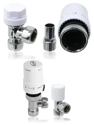 TOWER White Angled TRV Thermostatic Radiator Valve Set with Lockshield 10‑15 mm