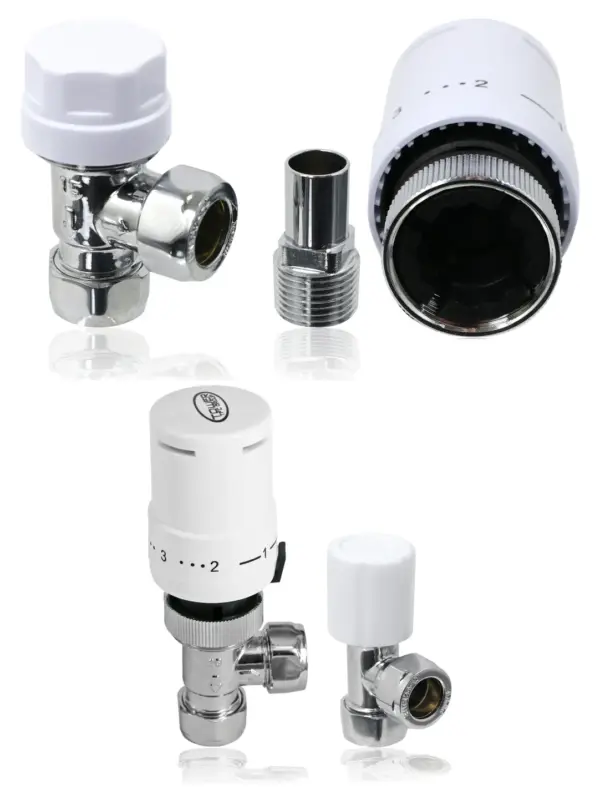 TOWER White Angled TRV Thermostatic Radiator Valve Set with Lockshield 10‑15 mm