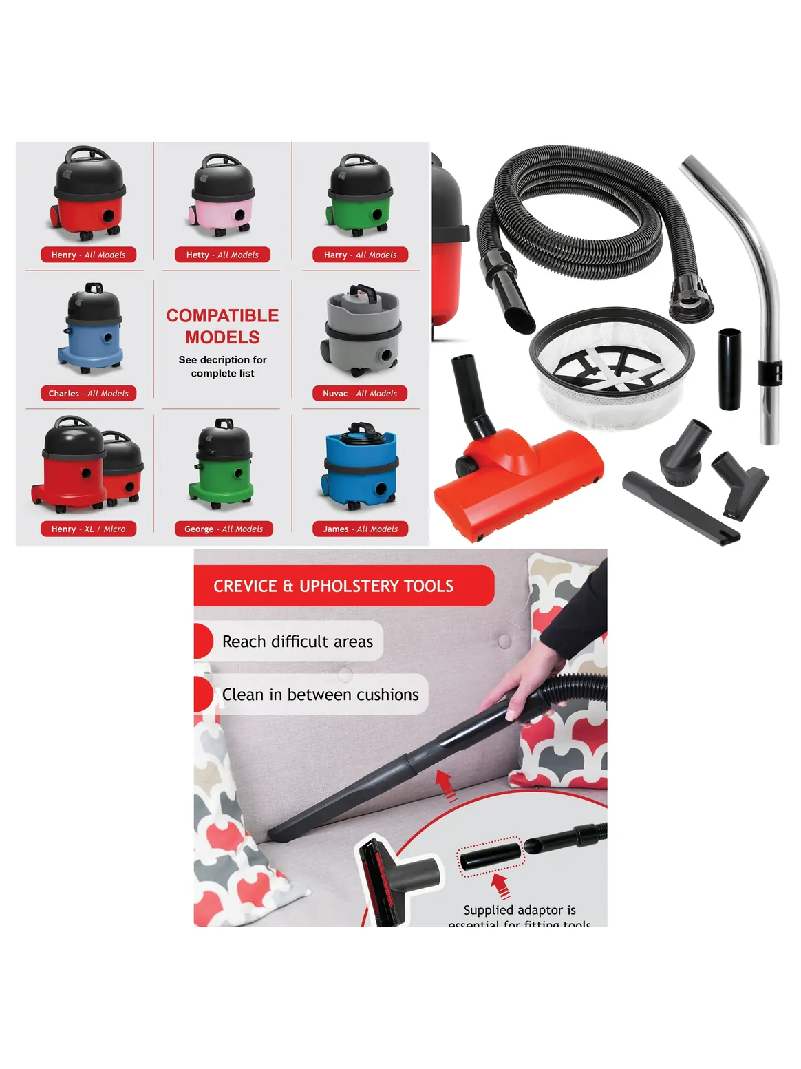 Turbo Brush Head & Filter Kit for Numatic Henry/Hetty Vacuums Hose