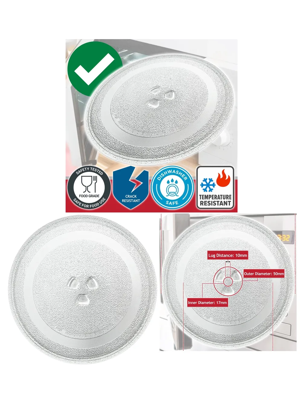 Universal 12 inch Glass Microwave Turntable Plate Y type Replacement