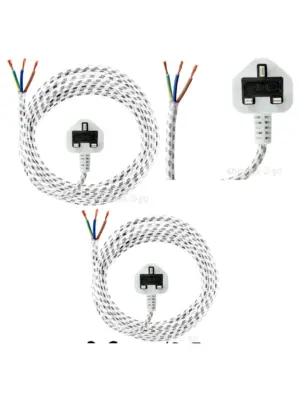 Universal 2.5m Flexible Power Cord for Steam Irons – UK 3‑Pin Plug