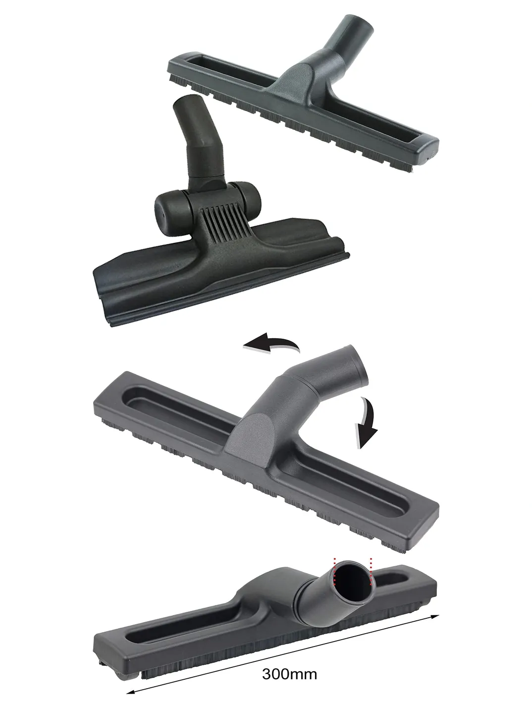 Universal 32mm Hard Brush Vacuum Attachment with Wheels Slim Design