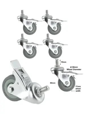 Universal 4‑Pack 50mm M10 Swivel Caster Wheels with Brake – Non‑Marking