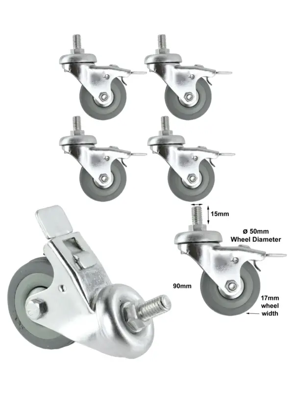 Universal 4‑Pack 50mm M10 Swivel Caster Wheels with Brake – Non‑Marking