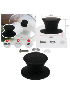 Universal 47mm Black Silicone Pot Lid Handle fits saucepans/steamer