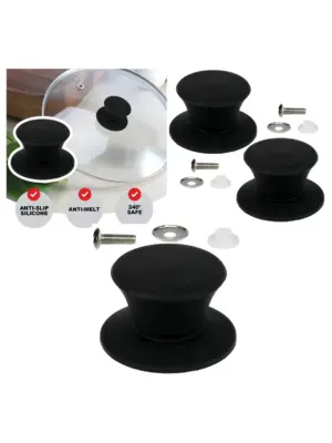 Universal 47mm Black Silicone Saucepan Lid Handle – Set of 2 Knobs