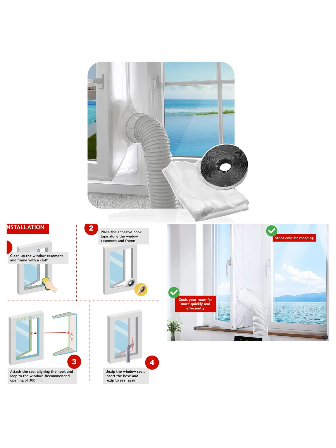 Universal 4m Door Seal Kit for Portable AC Zip Vent