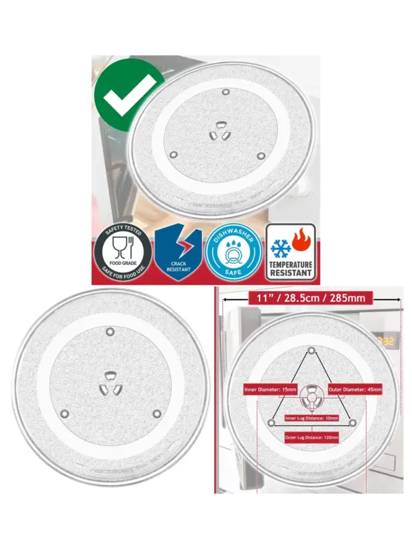 Universal 6‑Lug Glass Microwave Turntable Tray – 11″