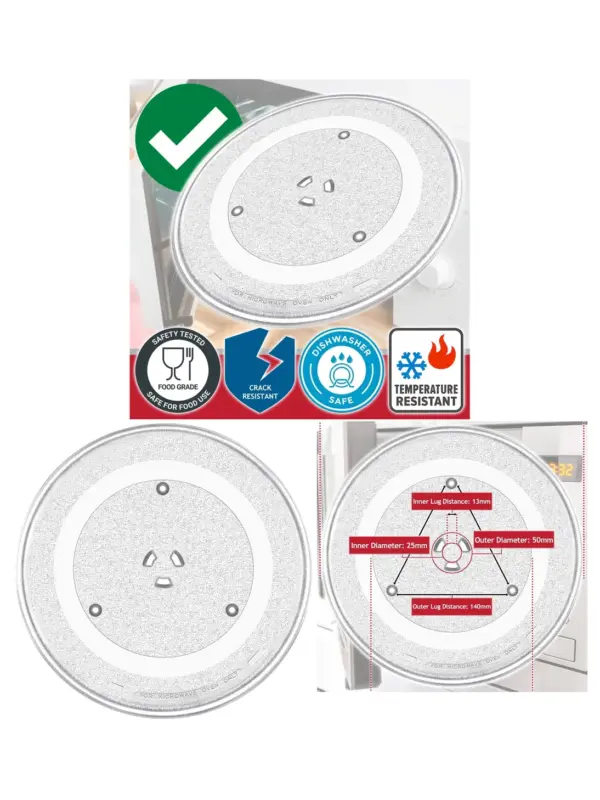 Universal 6‑Lug Microwave Turntable Glass Tray – 10″ (25.5 cm) Y‑Type