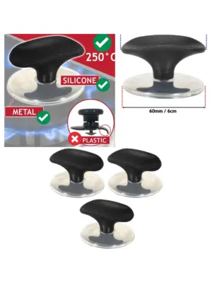Universal 6cm Pan Lid Handles – Black & Chrome Silver Set of 3
