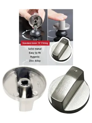 Universal 6mm Silver Metal Oven Knob – Replacement for Cooktop & Stove