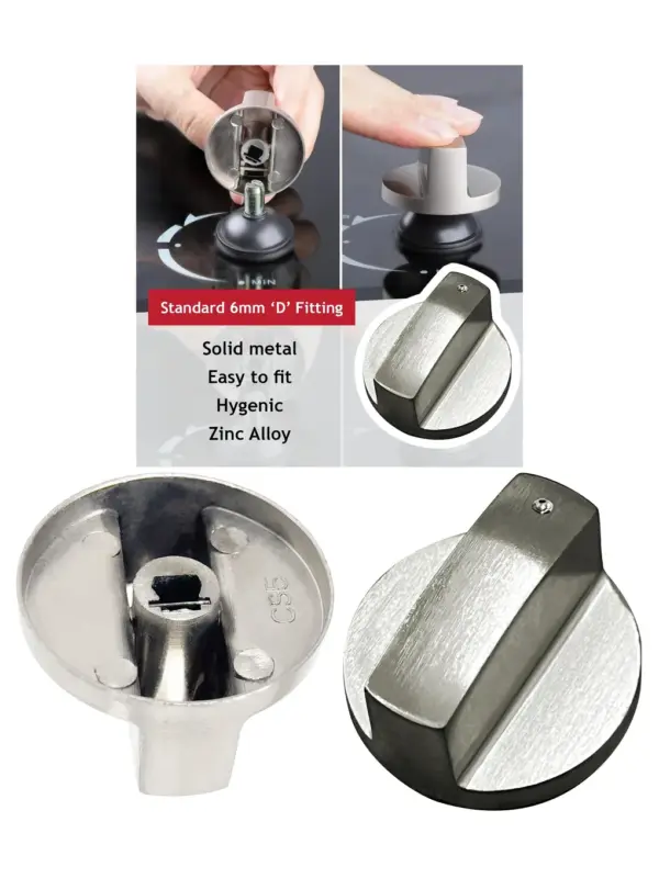 Universal 6mm Silver Metal Oven Knob – Replacement for Cooktop & Stove