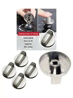 Universal 6mm Silver Metal Oven & Stove Knob Replacement - Pack of 4