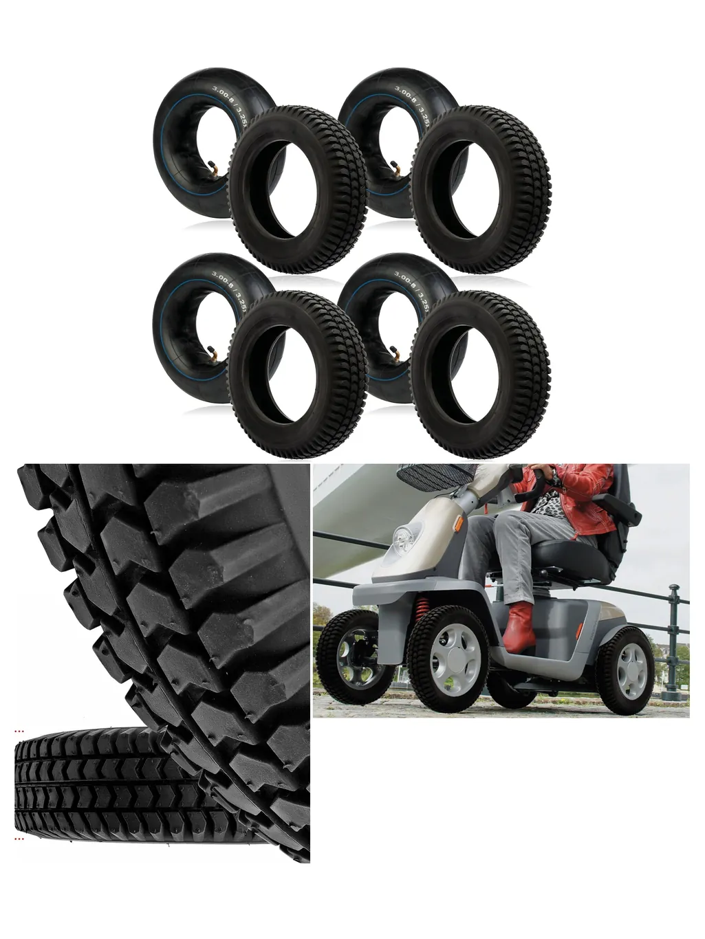 Universal 8" Mobility Scooter Tires & Tubes – 300x8 Wheels