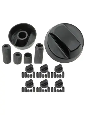 Universal Black Control Knob & Adapter Set for Candy Cooker Hob 6 pcs