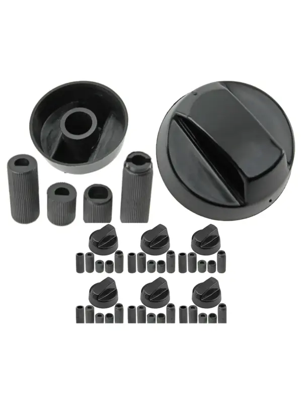 Universal Black Control Knob & Adapter Set for Candy Cooker Hob 6 pcs