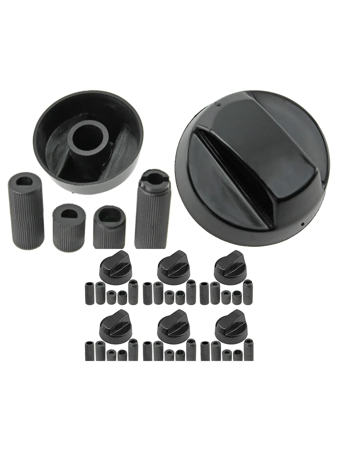 Universal Black Control Knob & Adapter Set for Candy Cooker Hob 6 pcs