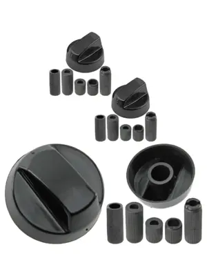 Universal Black Control Knob & Adapter x2 for Gas Fire, Press & Heater