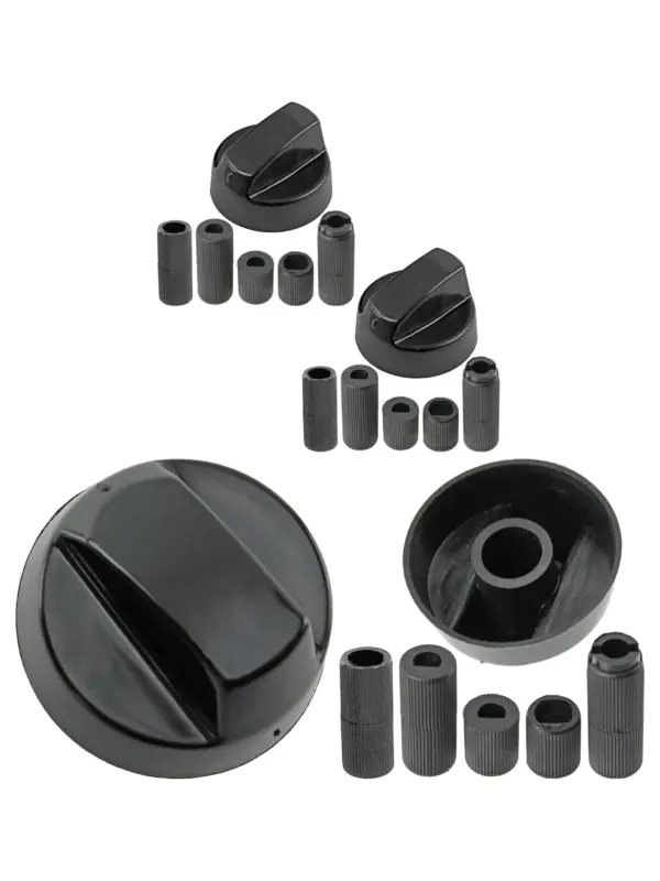 Universal Black Control Knob & Adapter x2 for Gas Fire, Press & Heater