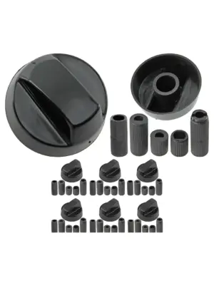 Universal Black Control Knob and Adapter Set 6 for Hygena Oven Hob