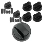 Universal Black Control Knob Set – 4 Adaptors for Candy Cooker Oven Hob