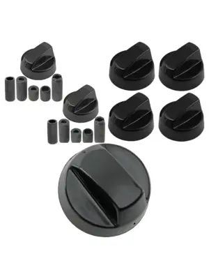 Universal Black Control Knob Set – 4 Adaptors for Candy Cooker Oven Hob