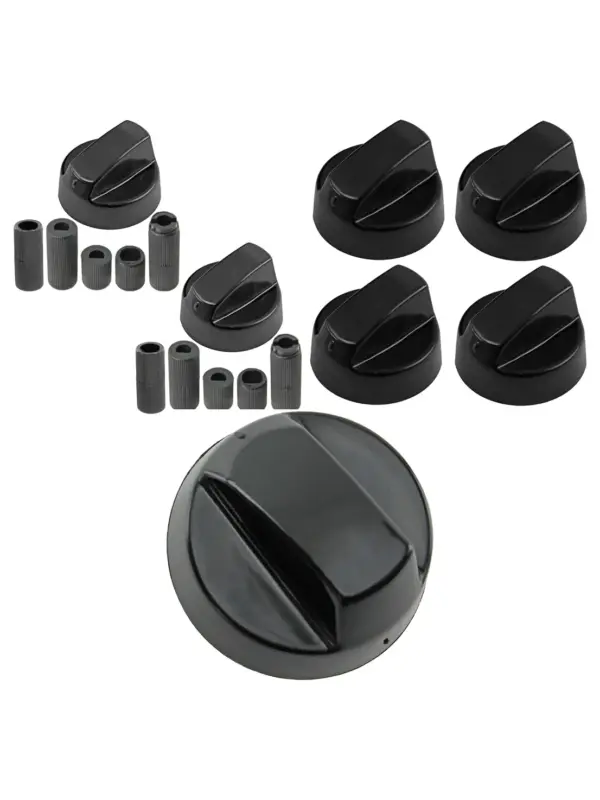Universal Black Control Knob Set – 4 Adaptors for Candy Cooker Oven Hob