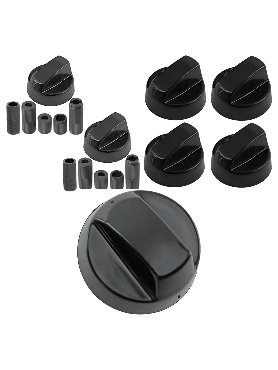 Universal Black Control Knob Set – 4 Adaptors for Candy Cooker Oven Hob