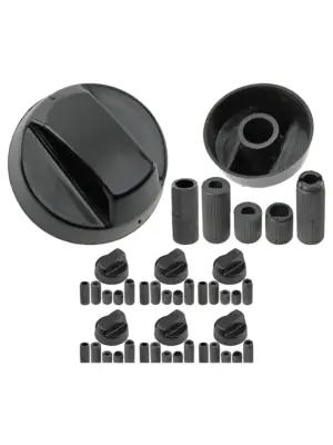 Universal Black Knob and Adapter Set for Creda Cooker Hob - 6 pcs