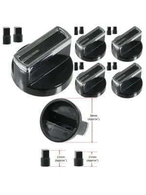 Universal Black Oven Hob Control Knob & Adapter – 38mm D‑Fit