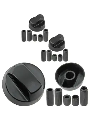 Universal Black Oven & Hob Control Knob Set with 2 Adaptors