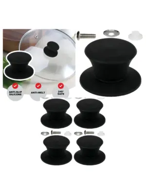 Universal Black Silicone Pan Lid Handles – Set of 4 for Saucepan & Pot