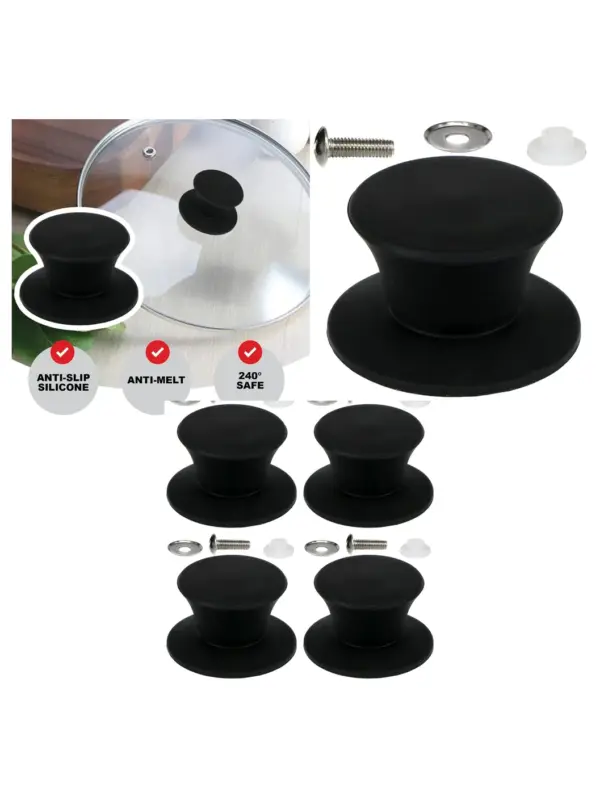 Universal Black Silicone Pan Lid Handles – Set of 4 for Saucepan & Pot