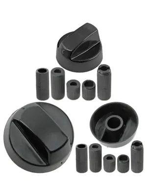 Universal Black Stove Control Knob with Adapters for Oven & Hob