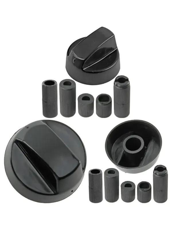 Universal Black Stove Control Knob with Adapters for Oven & Hob