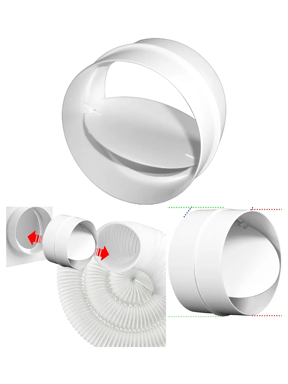 Universal Cooker Hood Duct Valve & Non‑Return Flap Connector 5‑125 mm