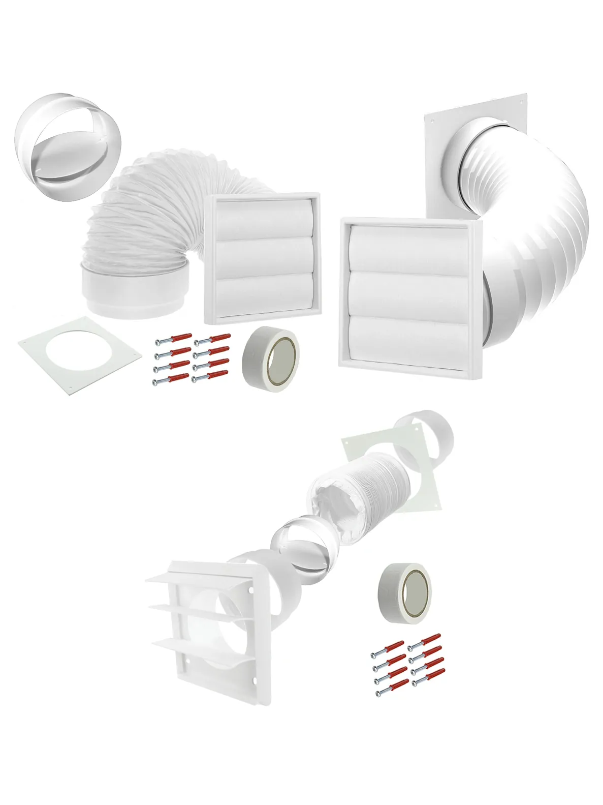 Universal Dryer Vent Kit – White Backdraft Flap, 4‑Piece 100mm Wall Vent